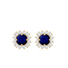 0.8 Carat Natural Blue Sapphire and Diamond Halo Stud Earrings AAA - Rosec Jewels