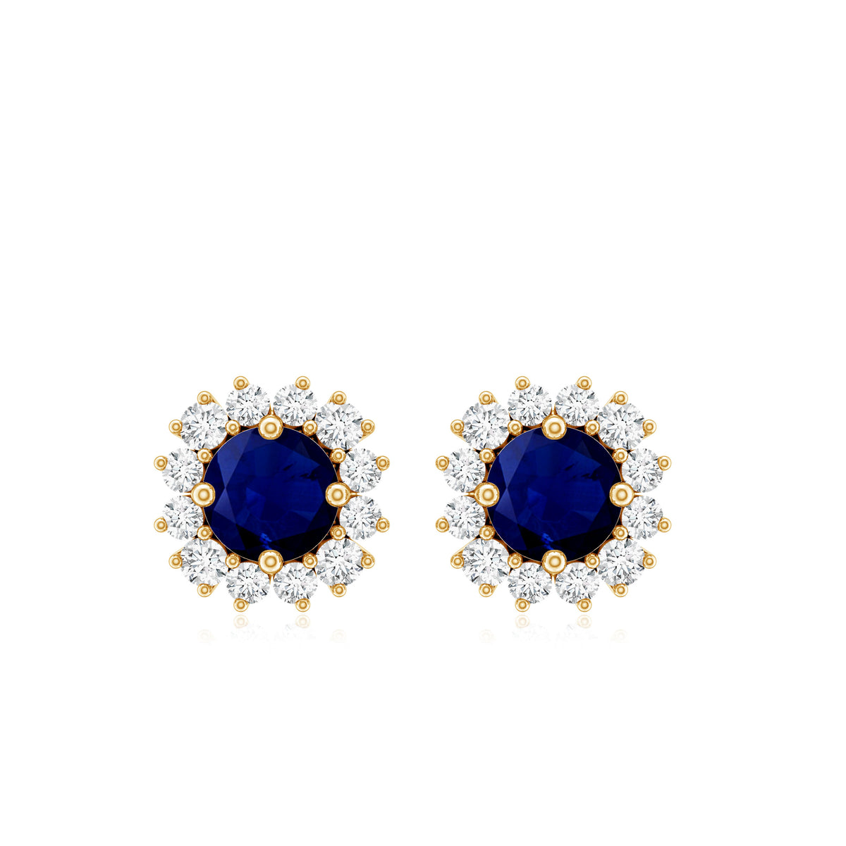 0.8 Carat Natural Blue Sapphire and Diamond Halo Stud Earrings AAA - Rosec Jewels