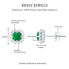 Natural Emerald Classic Stud Earrings with Diamond Halo AAA - Rosec Jewels