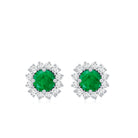 Natural Emerald Classic Stud Earrings with Diamond Halo AAA - Rosec Jewels