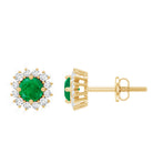Natural Emerald Classic Stud Earrings with Diamond Halo AAA - Rosec Jewels
