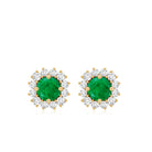 Natural Emerald Classic Stud Earrings with Diamond Halo AAA - Rosec Jewels