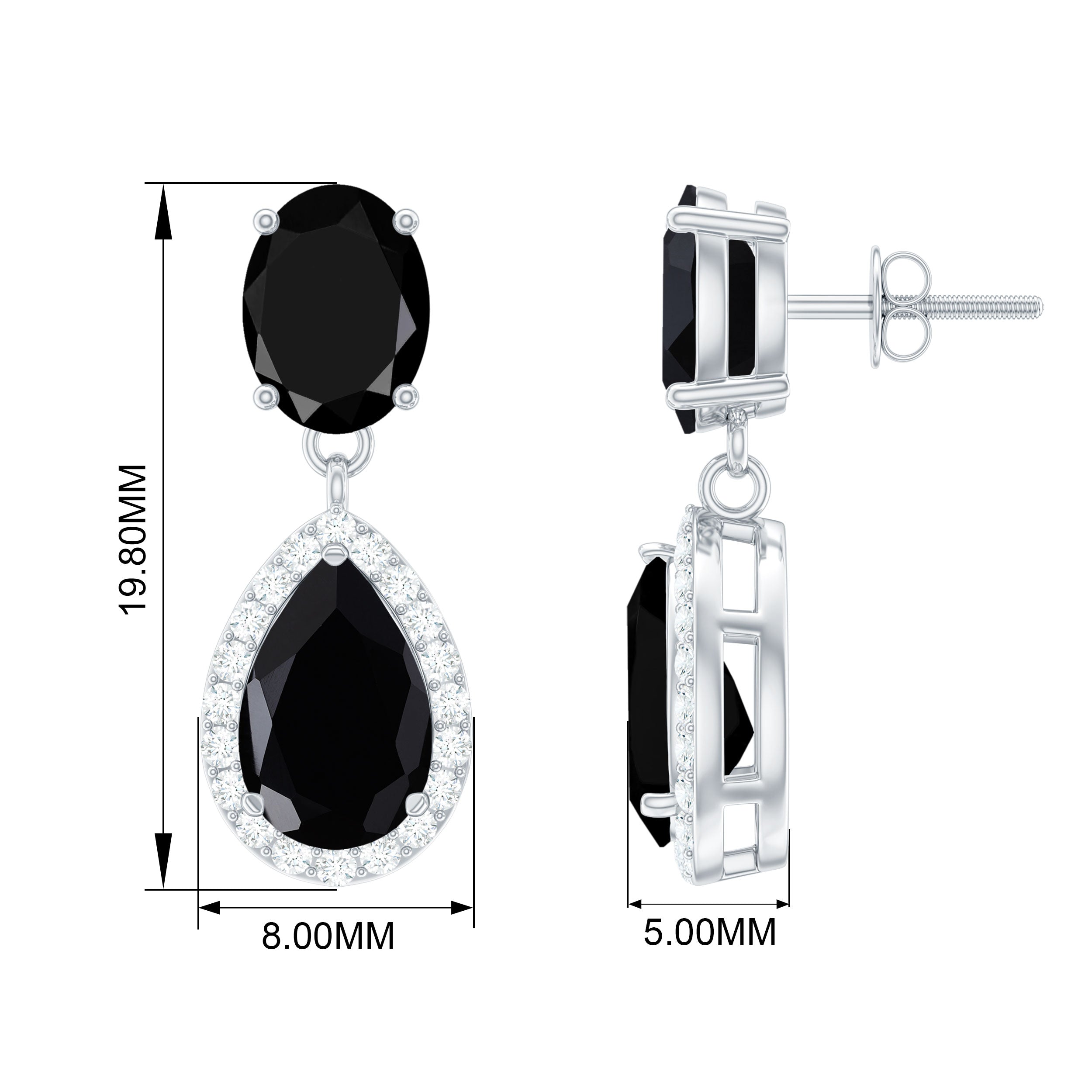 3.75 CT Black Onyx and Diamond Dangle Drop Earrings Black Onyx - ( AAA ) - Quality - Rosec Jewels