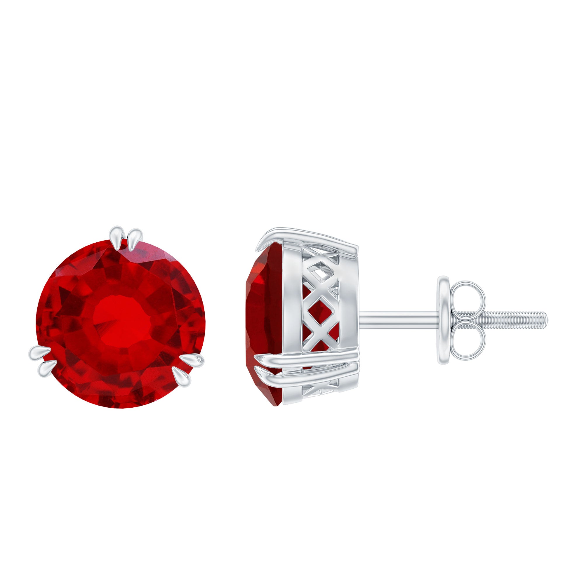 8 MM Lab Created Ruby Solitaire Stud Earrings with Screw Back