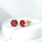 8MM Lab Created Ruby Solitaire Stud Earrings for Women AAAA - Rosec Jewels