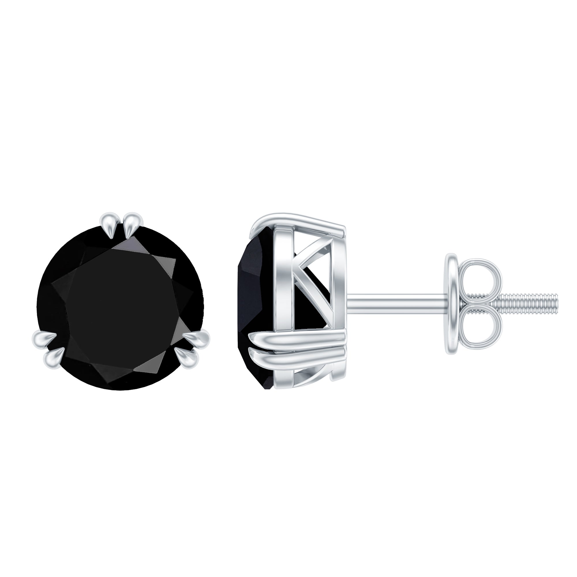 Black Onyx Solitaire Stud Earring in Claw Setting