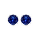 Round Lab Created Blue Sapphire Stud Earrings in Decorative Setting AAAA - Rosec Jewels