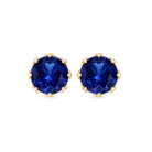 Round Lab Created Blue Sapphire Stud Earrings in Decorative Setting AAAA - Rosec Jewels