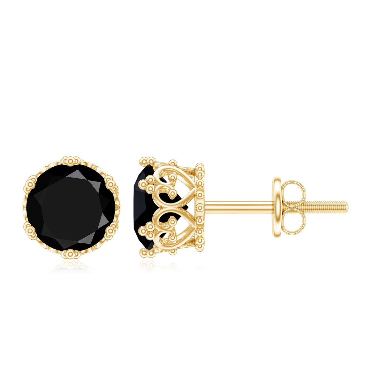 3 Carat Genuine Black Spinel Crown Stud Earrings AAA - Rosec Jewels