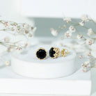 Genuine Black Onyx Crown Stud Earrings with Screw Back AAA - Rosec Jewels