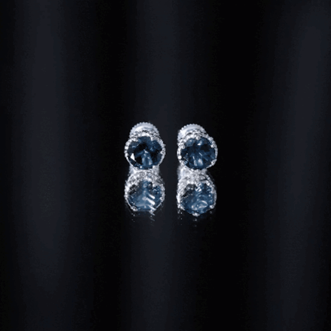 2.7 Carat Round Cut London Blue Topaz Crown Stud Earrings AAA - Rosec Jewels