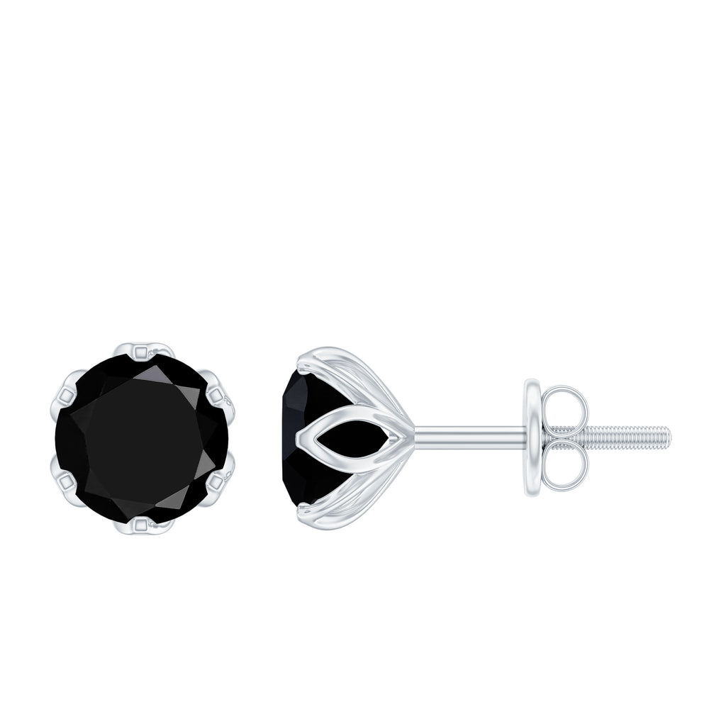6 MM Round Cut Black Onyx Solitaire Stud Earrings