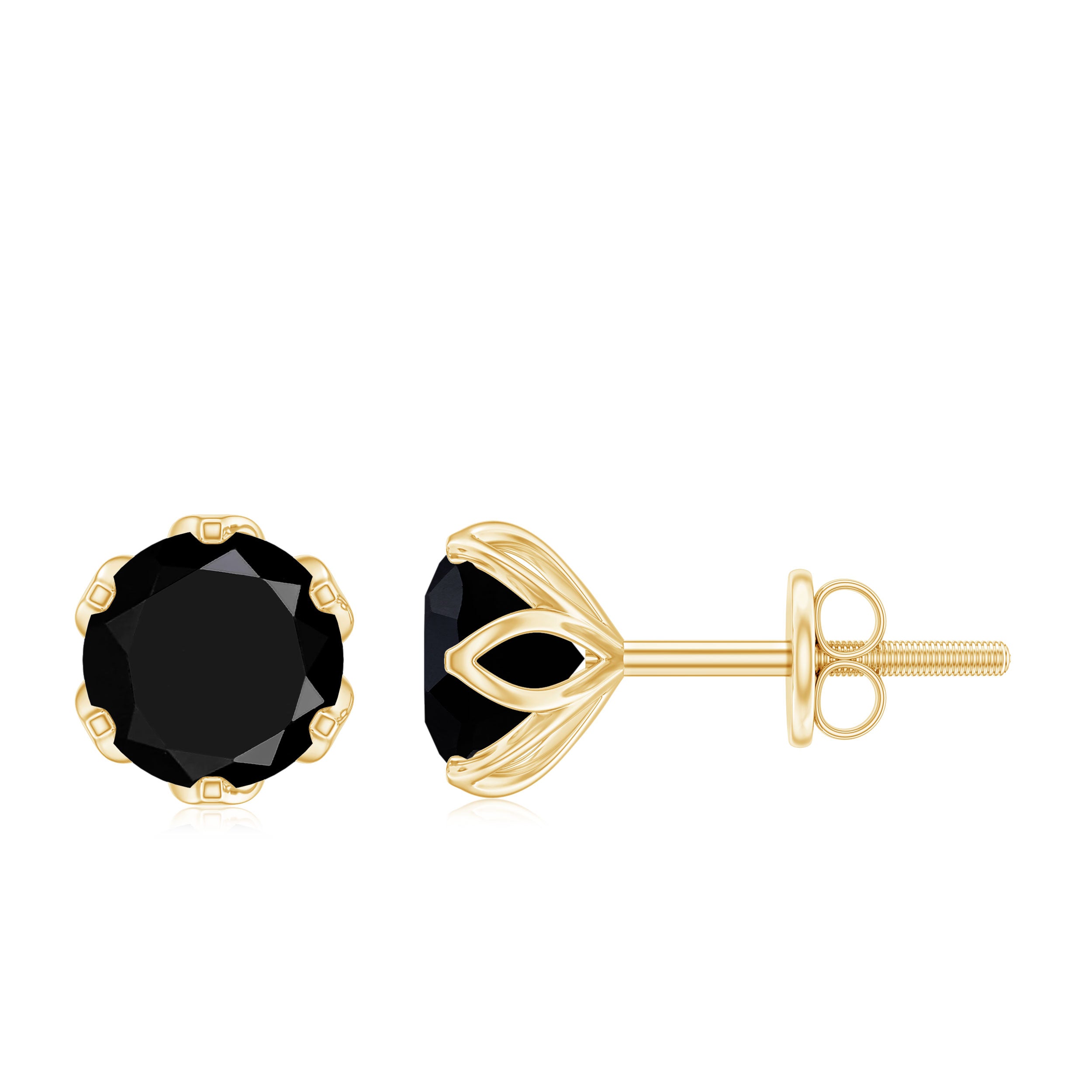 6 MM Round Cut Black Onyx Solitaire Stud Earrings Black Onyx - ( AAA ) - Quality - Rosec Jewels
