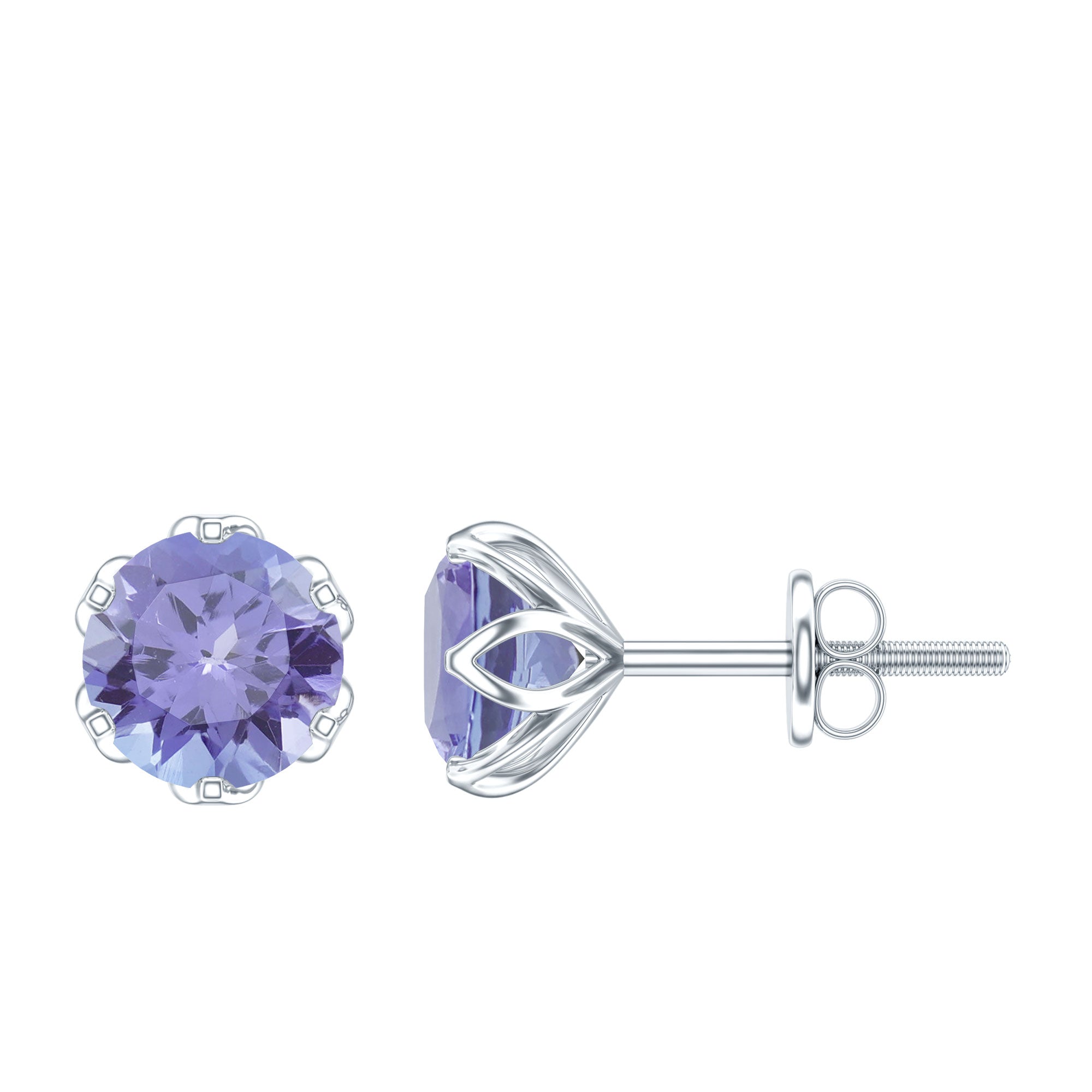 1 Carat Round Cut Tanzanite Solitaire Stud Earrings for Women AAA - Rosec Jewels