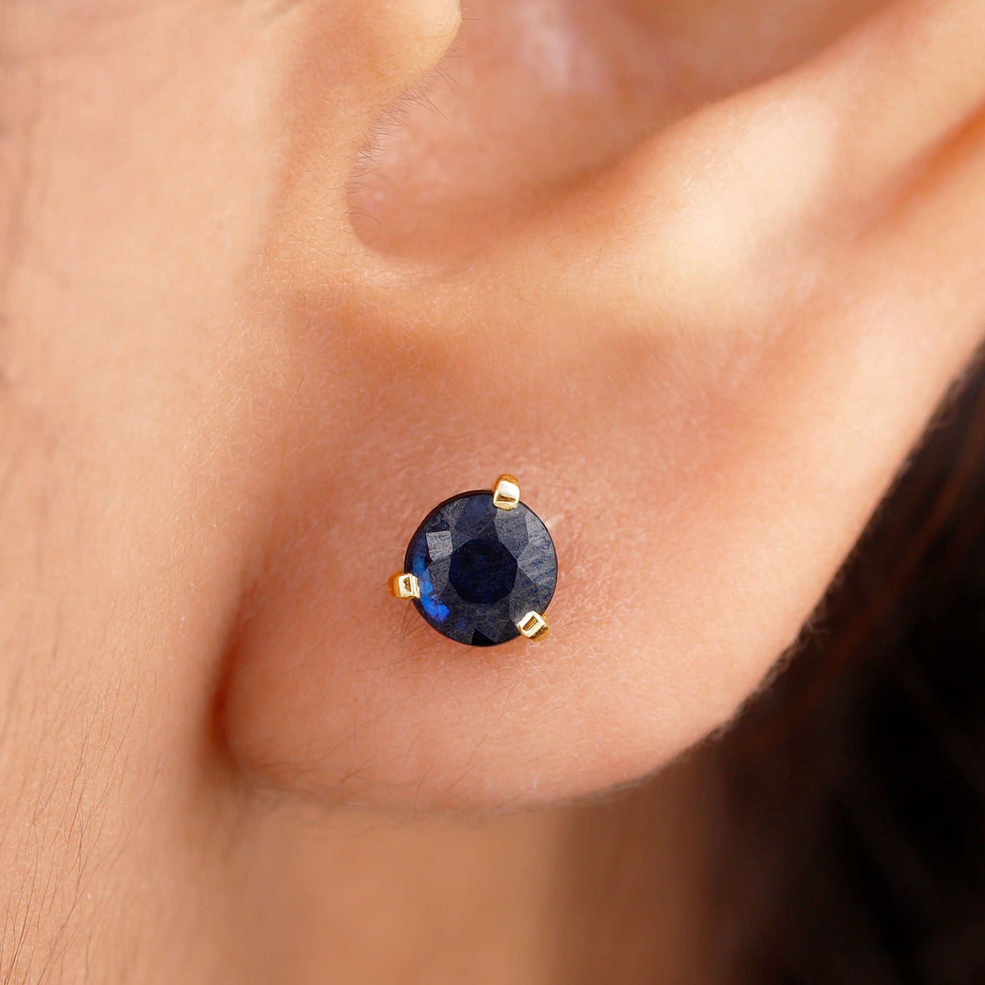 Blue Sapphire Solitaire Stud Earrings Blue Sapphire - ( AAA ) - Quality - Rosec Jewels