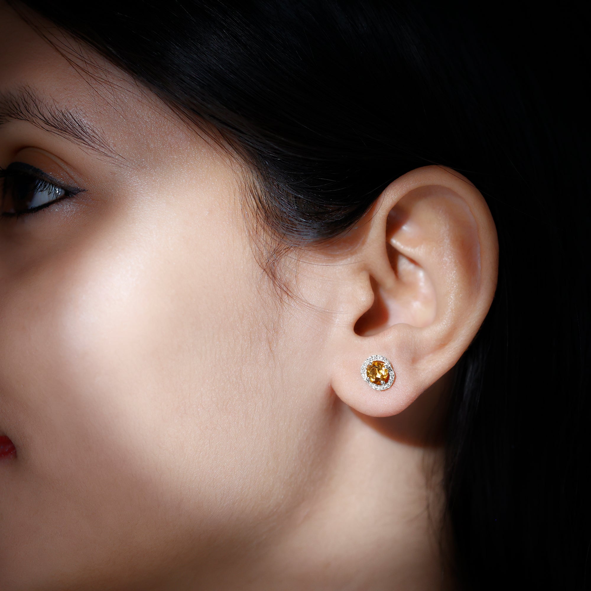 Round Citrine and Diamond Stud Earrings AAA - Rosec Jewels
