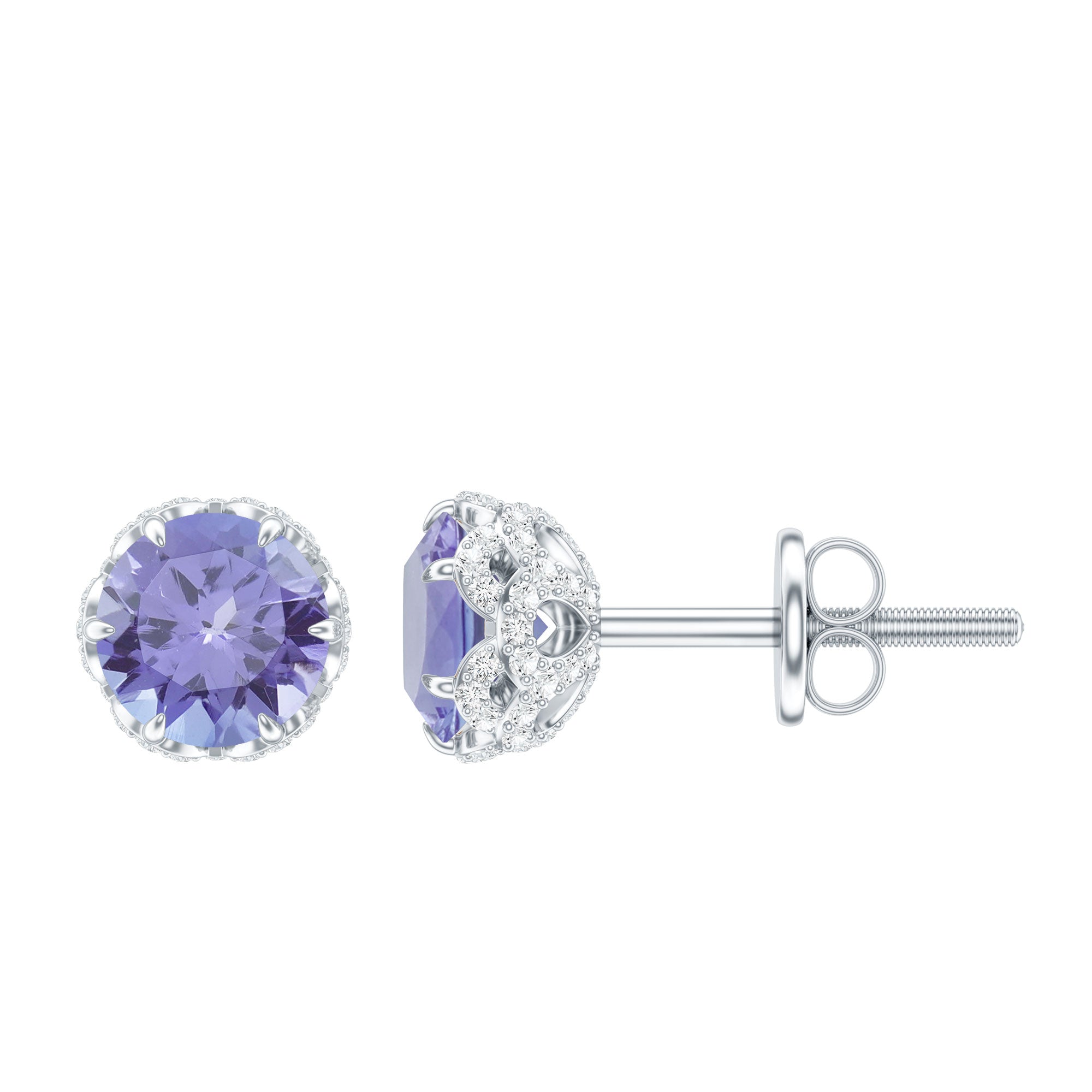1 Carat Tanzanite Designer Stud Earrings with Diamond for Women AAA - Rosec Jewels