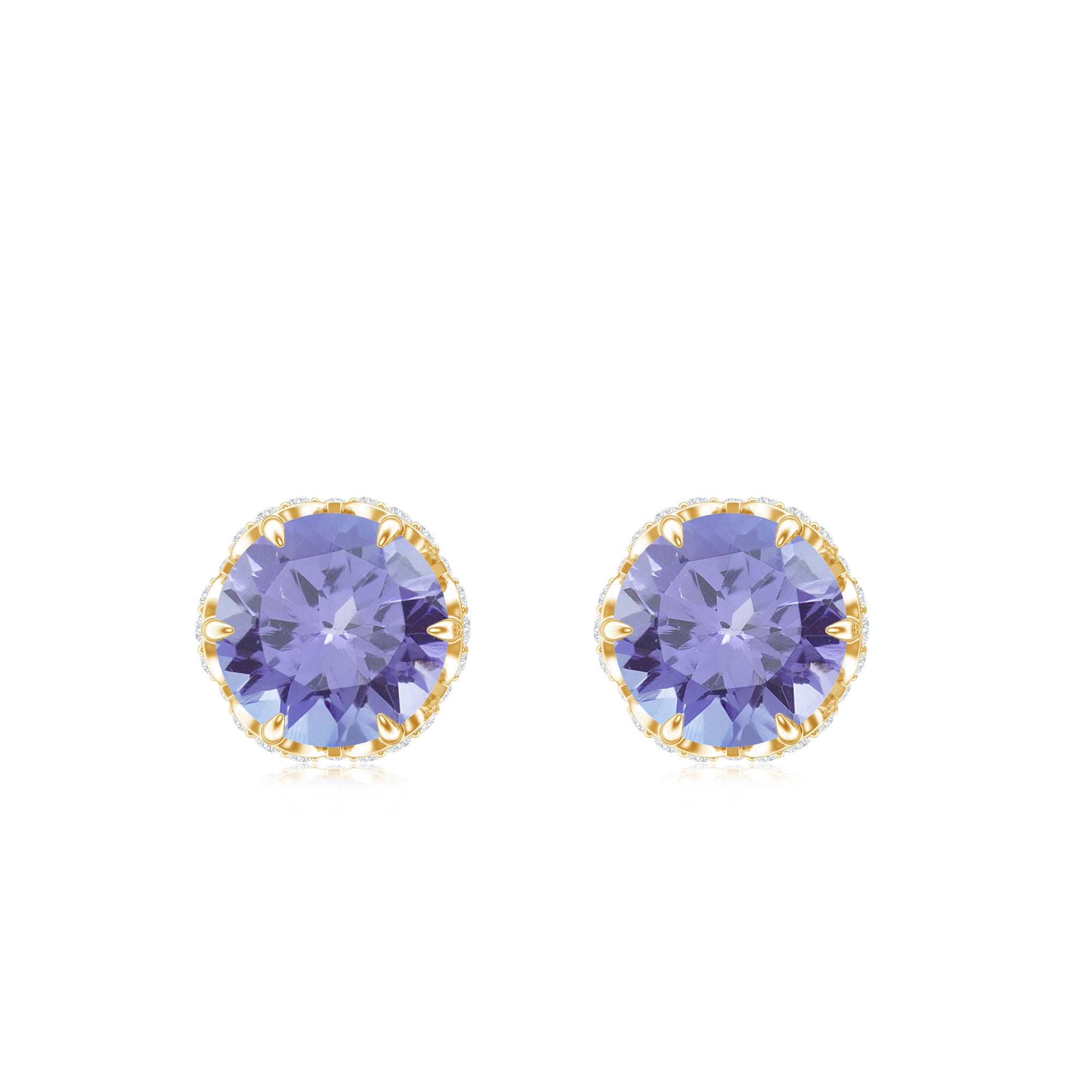 1 Carat Tanzanite Designer Stud Earrings with Diamond for Women AAA - Rosec Jewels