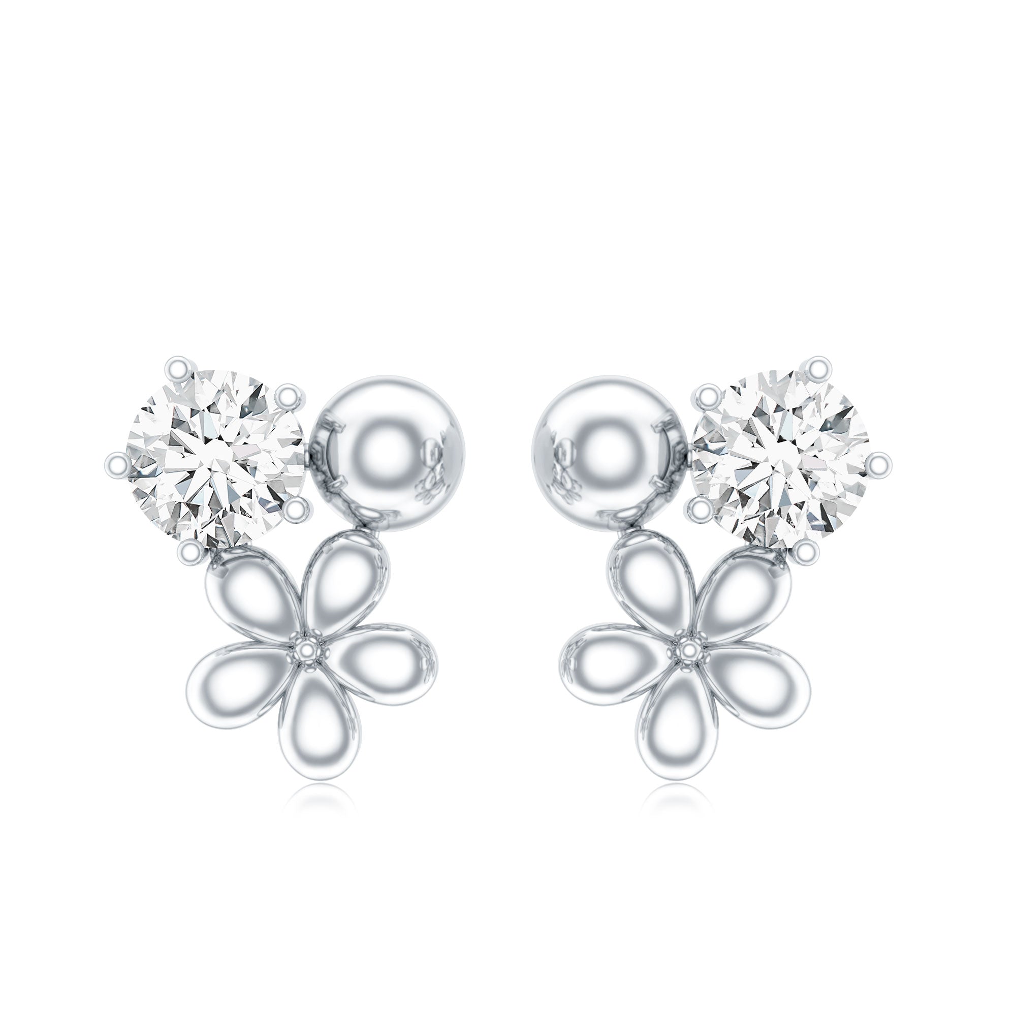 Round Cut Moissanite Flower Stud Earrings with Screw Backs D-VS1 - Rosec Jewels