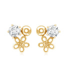 Round Cut Moissanite Flower Stud Earrings with Screw Backs D-VS1 - Rosec Jewels