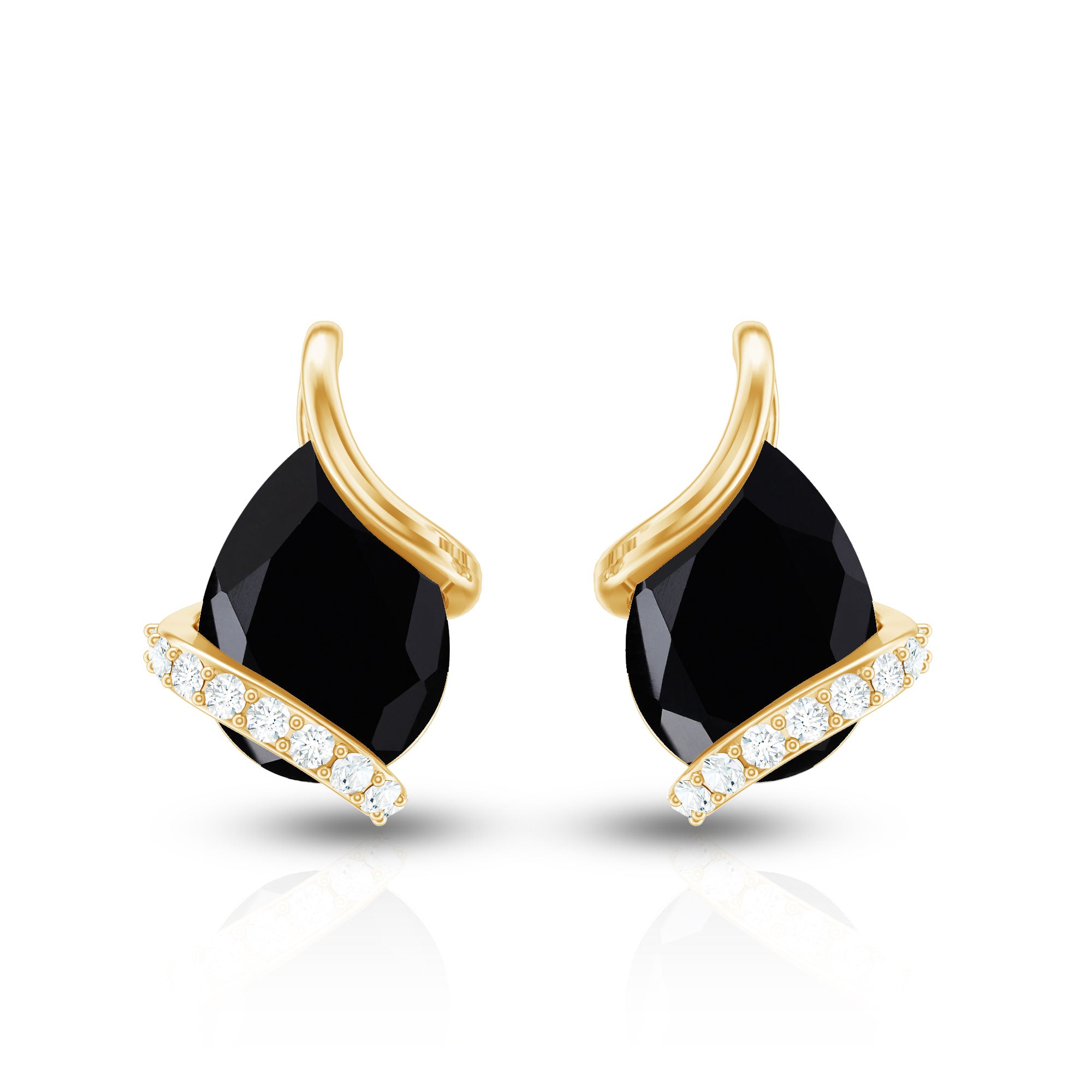 1.2 Carat Natural Black Spinel Teardrop Stud Earrings with Diamond AAA - Rosec Jewels