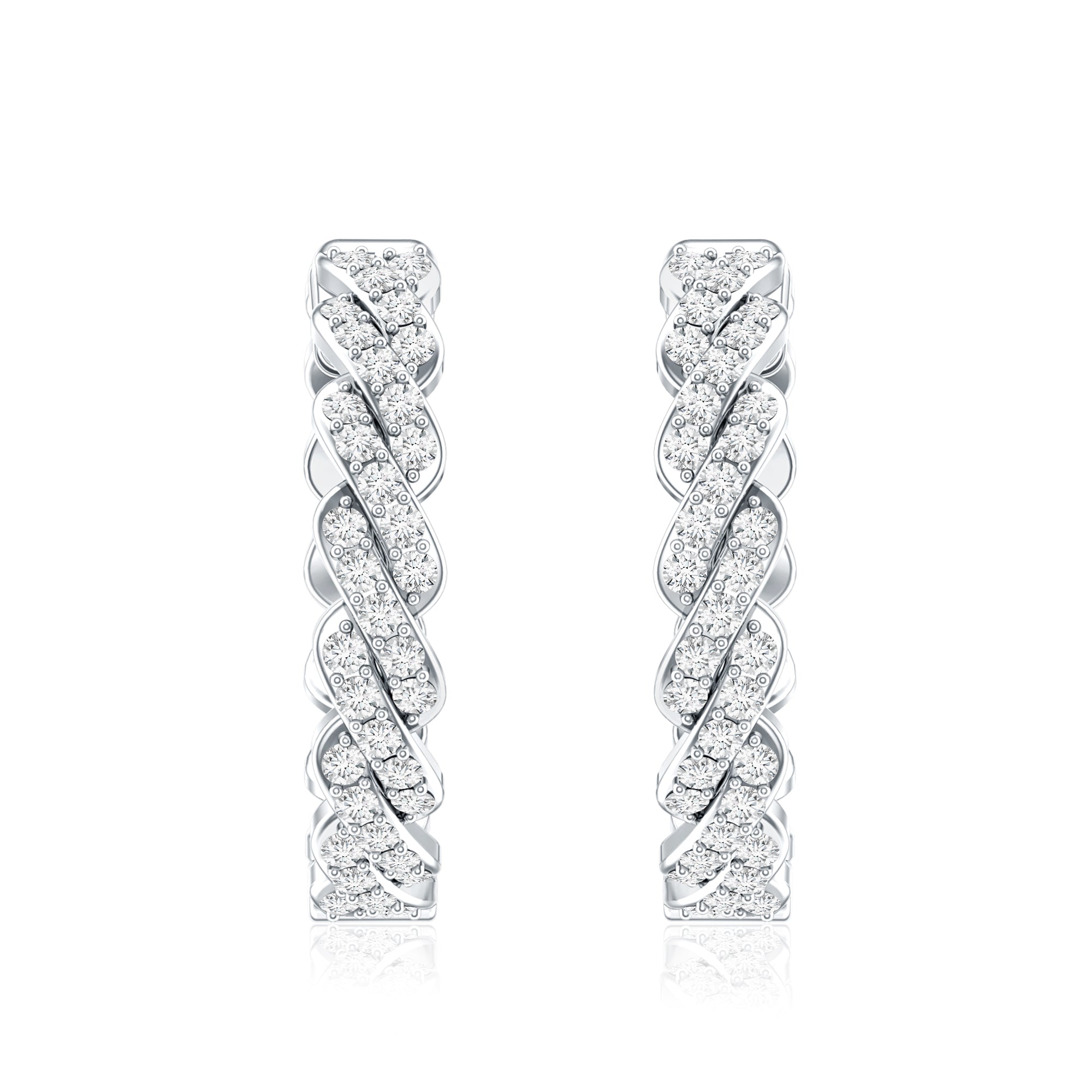 Natural Diamond Twisted Hoop Earrings with Certificate Natural - ( HI-SI ) - Rosec Jewels