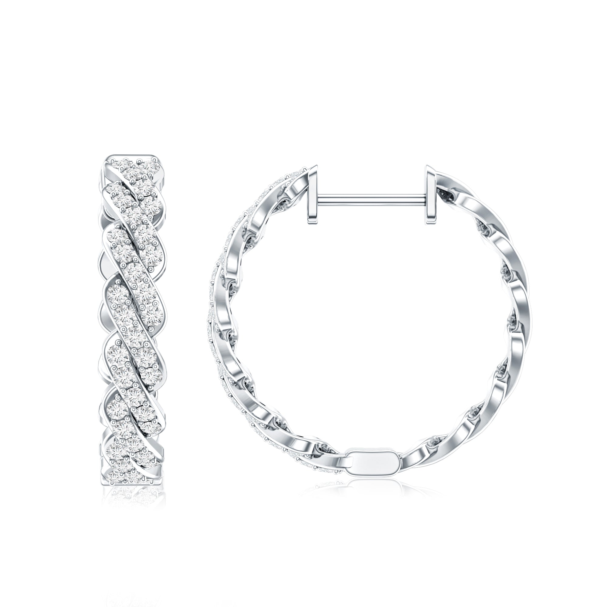 Natural Diamond Twisted Hoop Earrings with Certificate Natural - ( HI-SI ) - Rosec Jewels