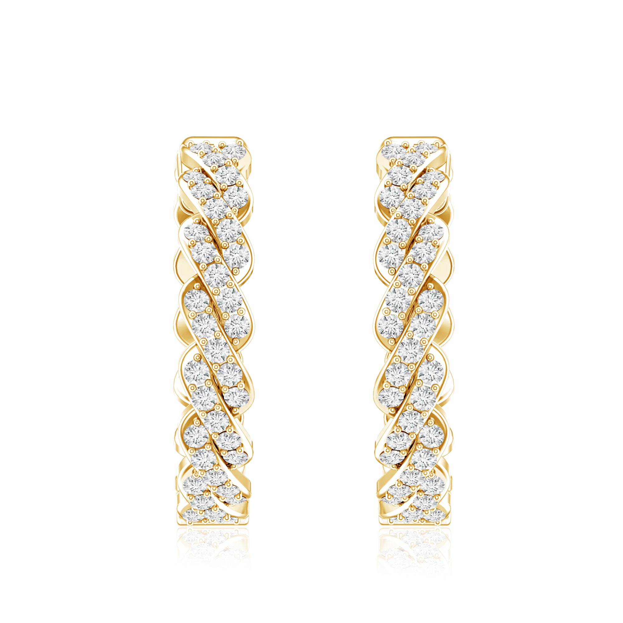 Natural Diamond Twisted Hoop Earrings with Certificate Natural - ( HI-SI ) - Rosec Jewels