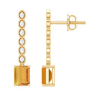 Rosec Jewels-Emerald Cut Citrine and Diamond Bar Drop Earrings in Silver