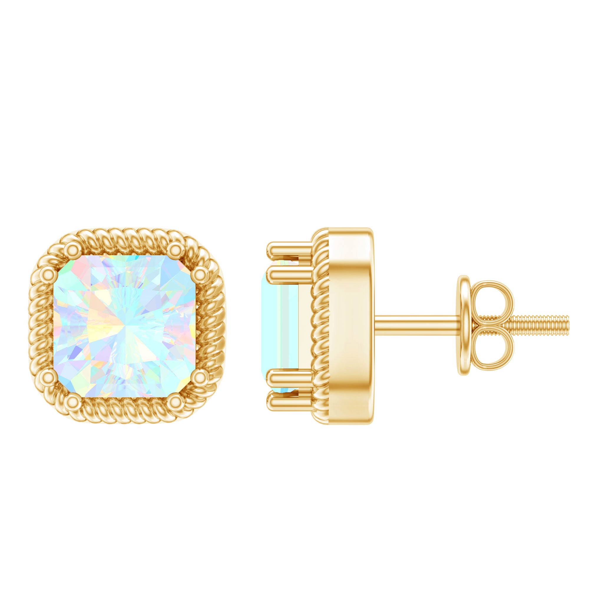 Cushion Cut Ethiopian Opal Stud Earrings in Gold Plated Silver
