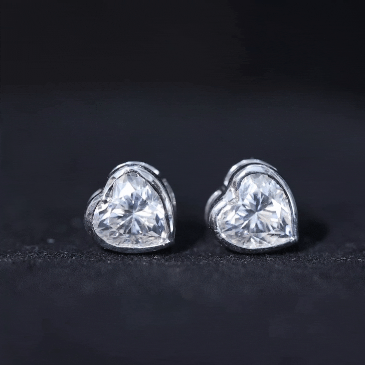 Certified Bezel Set 7mm Lab Grown Diamond Heart Earrings Lab - ( EF-VS ) - Rosec Jewels