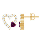 Rosec Jewels-Sterling Silver Rhodolite Diamond Heart Stud Earrings