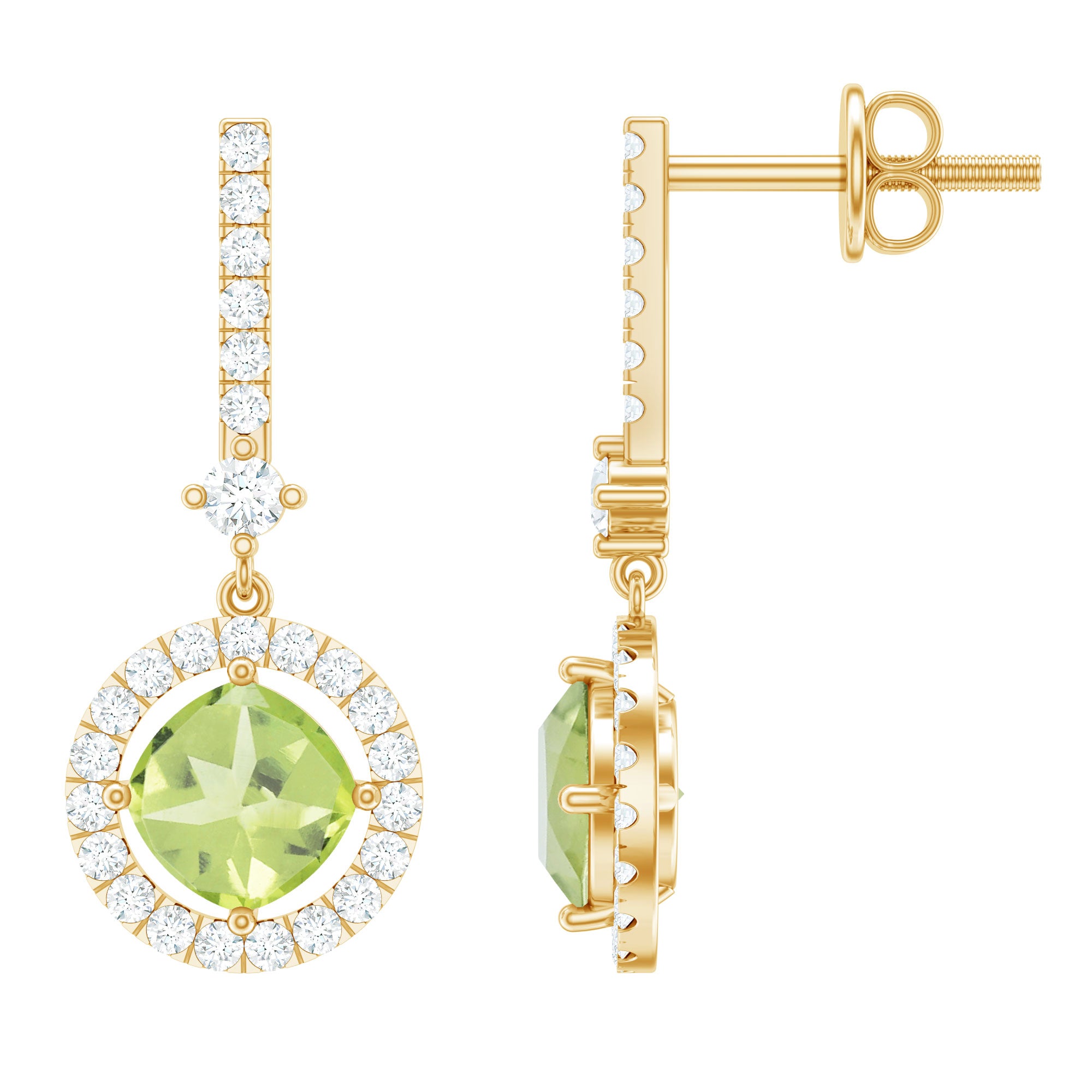Certified Cushion Cut Peridot Dangle Earrings with Diamond