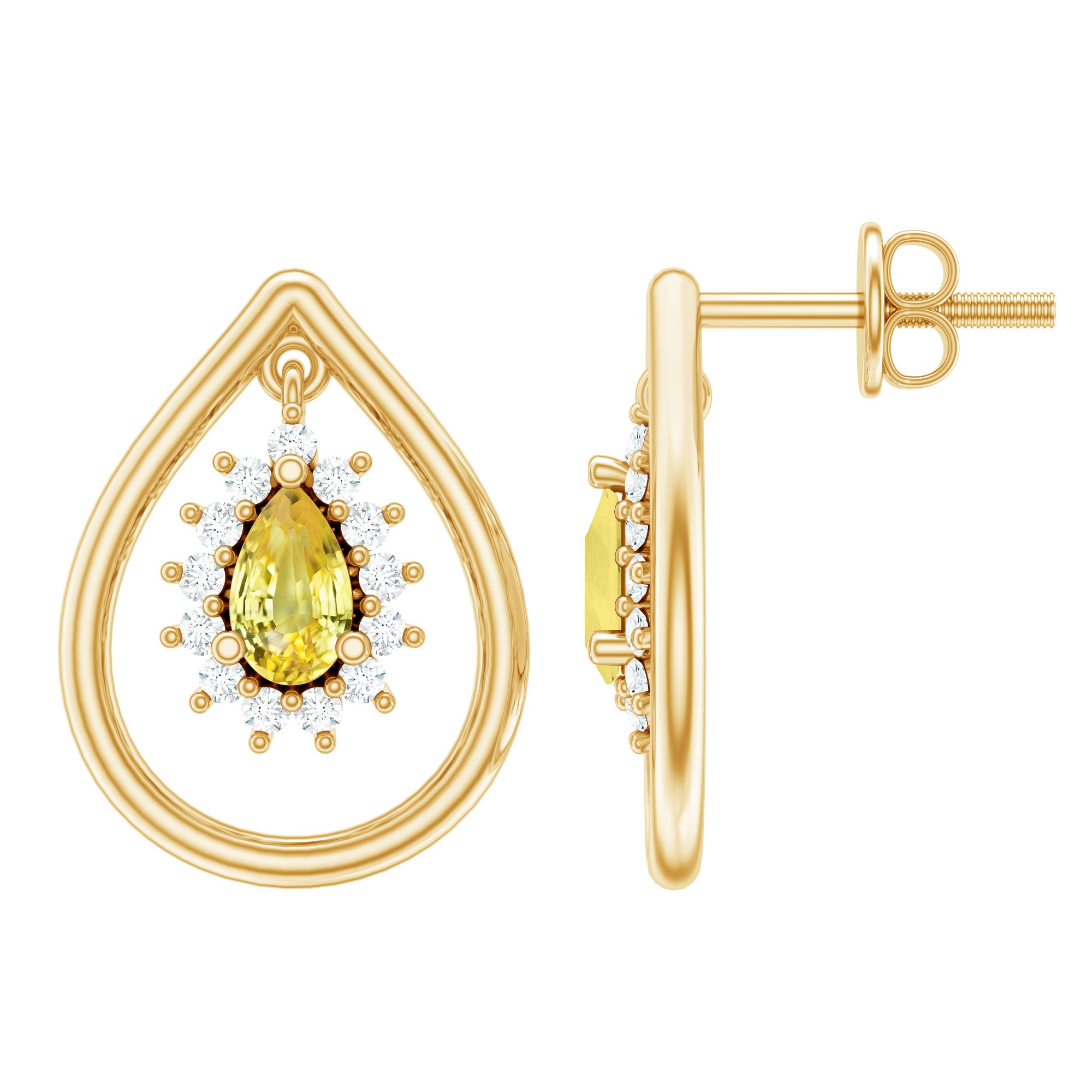 Rosec Jewels-Certified Lab Grown Yellow Sapphire Diamond Teardrop Earrings with Screw Back