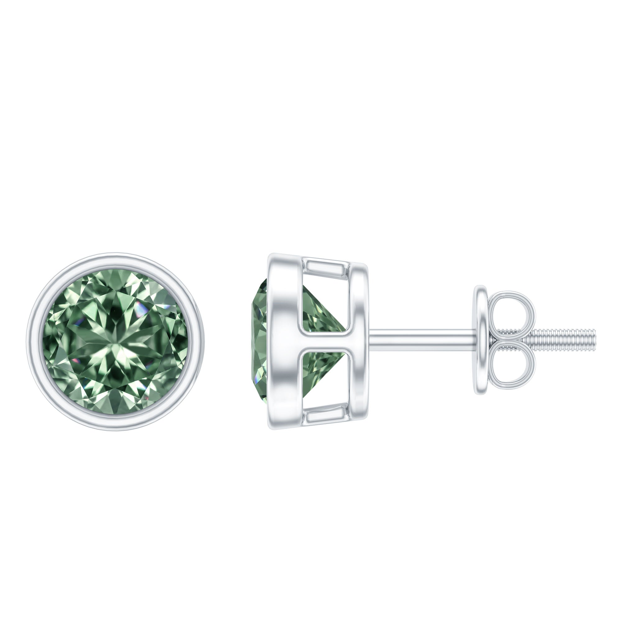 IGI Certified Bezel Set Lab Grown Green Diamond Stud Earrings 2 Carat Vivid Green - VS1 - Rosec Jewels
