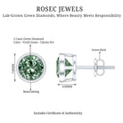 IGI Certified Bezel Set Lab Grown Green Diamond Stud Earrings 2 Carat Vivid Green - VS1 - Rosec Jewels