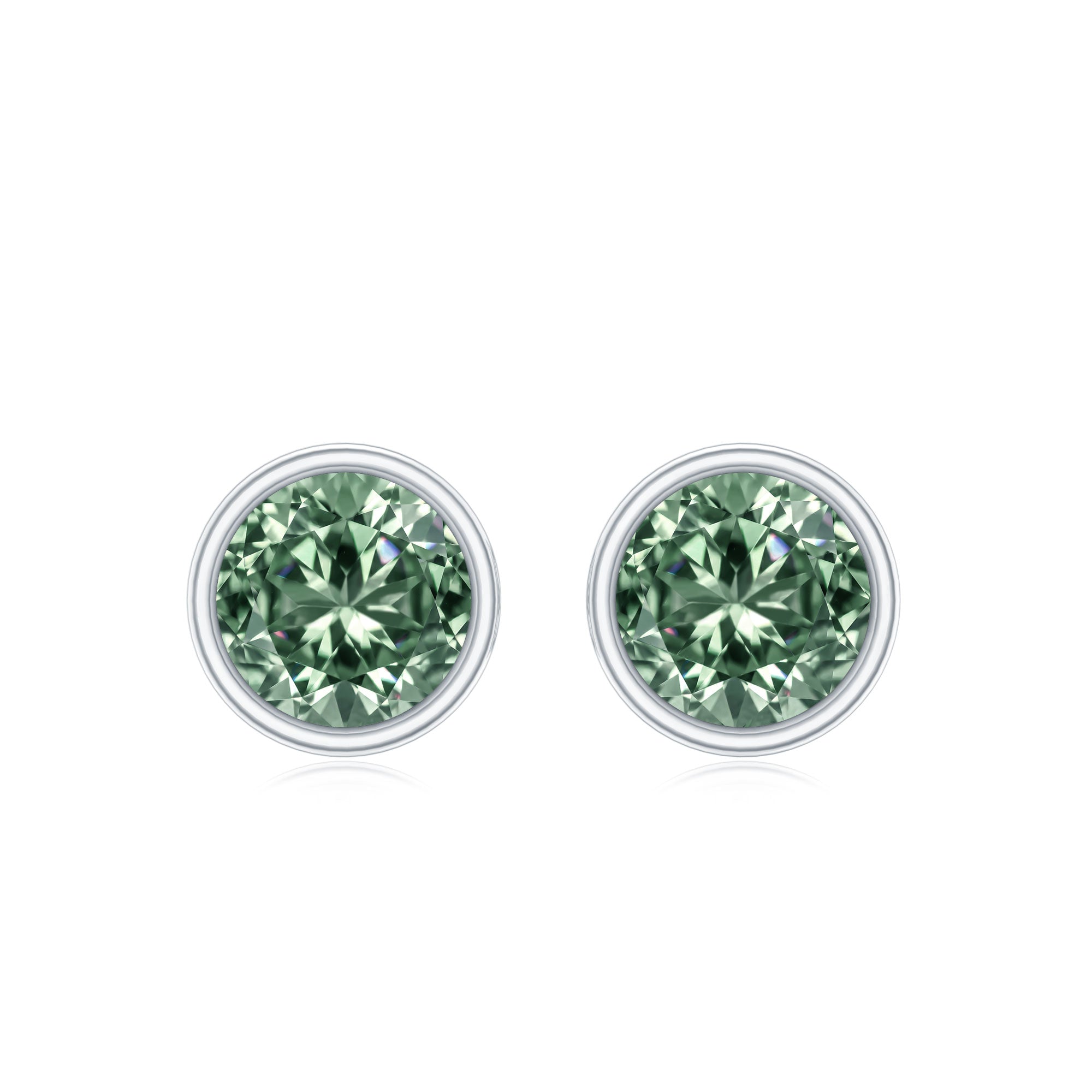 IGI Certified Bezel Set Lab Grown Green Diamond Stud Earrings 2 Carat Vivid Green - VS1 - Rosec Jewels