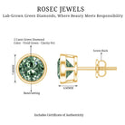 IGI Certified Bezel Set Lab Grown Green Diamond Stud Earrings 2 Carat Vivid Green - VS1 - Rosec Jewels
