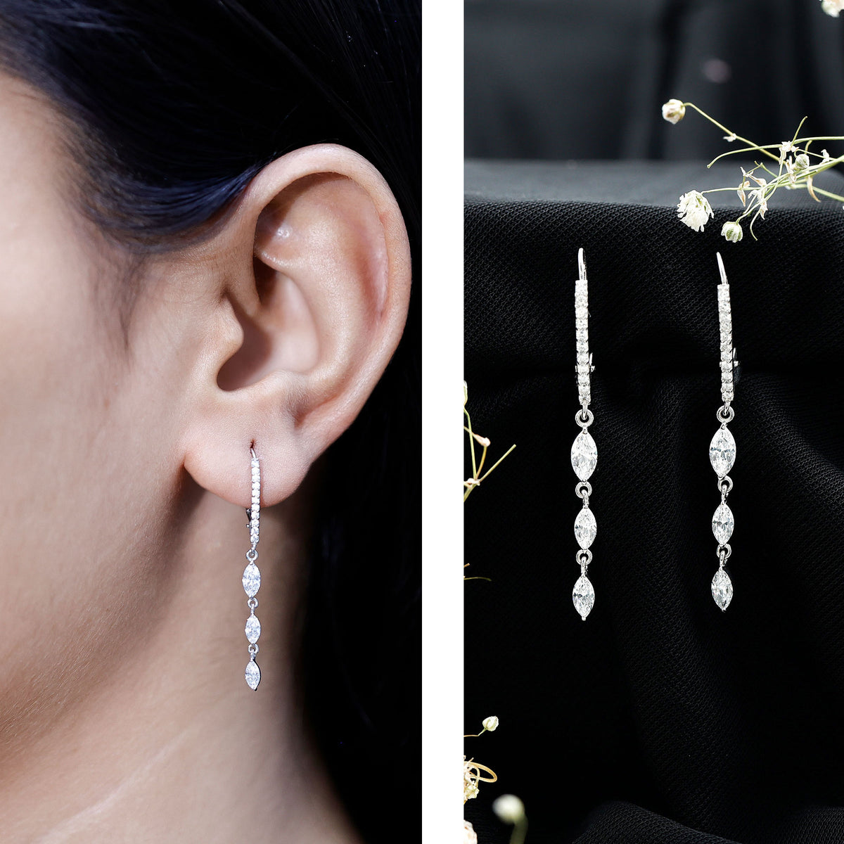 Certified Lab Grown Diamond Long Dangle Earrings for Bride Lab - ( EF-VS ) - Rosec Jewels