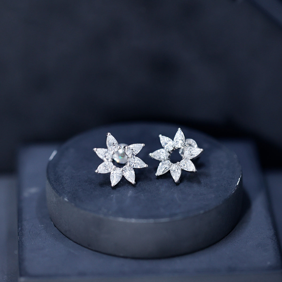 Pear Cut Lab Grown Diamond Flower Stud Earrings with Screw Back Lab - ( EF-VS ) - Rosec Jewels