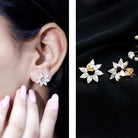 Pear Cut Lab Grown Diamond Flower Stud Earrings with Screw Back Lab - ( EF-VS ) - Rosec Jewels