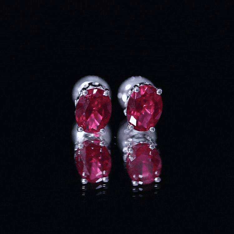 3 CT Oval Lab-Created Ruby Bridal Stud Earrings with Diamond AAAA - Rosec Jewels