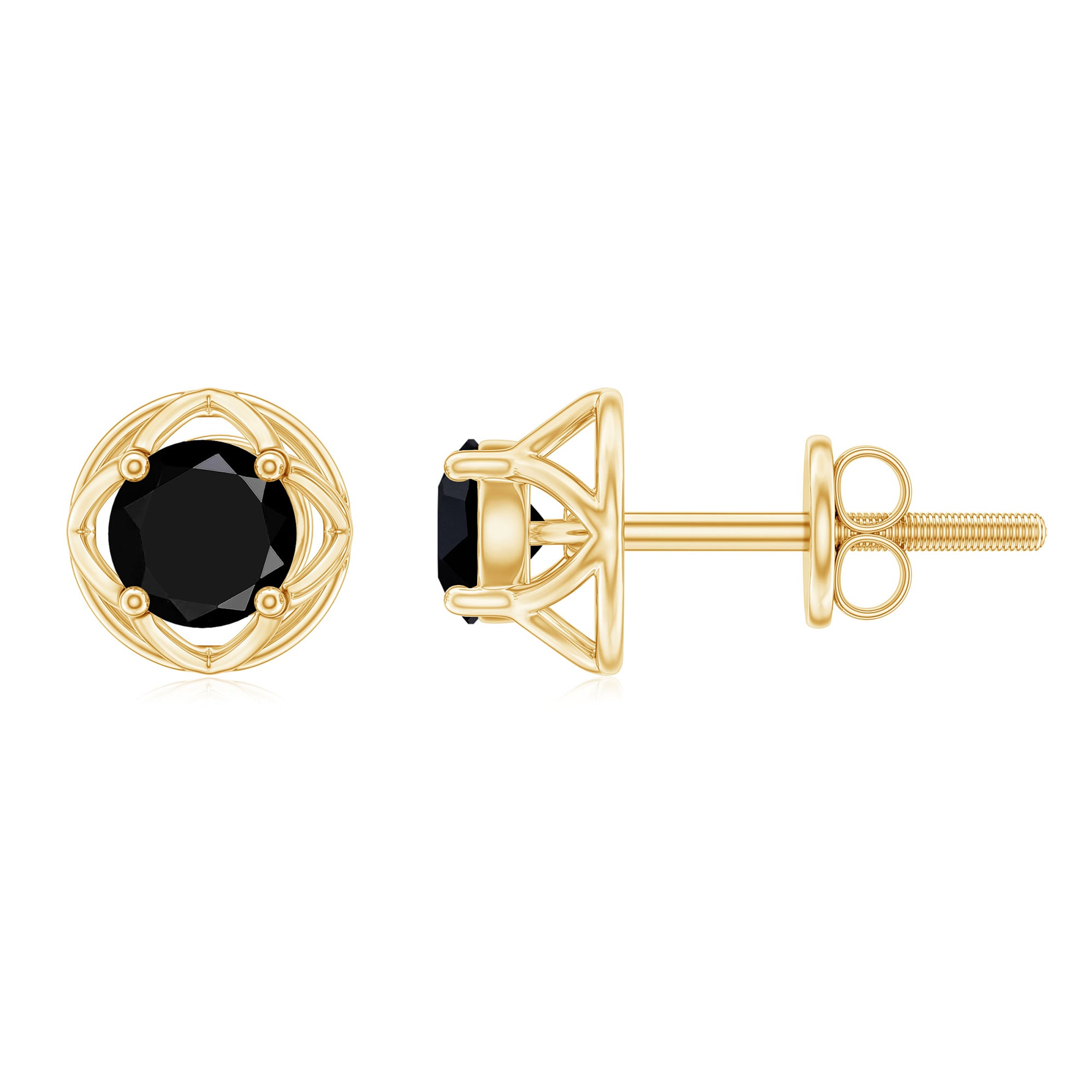 4 MM Round Cut Black Diamond Solitaire Floral Stud Earring Black Diamond - ( AAA ) - Quality - Rosec Jewels
