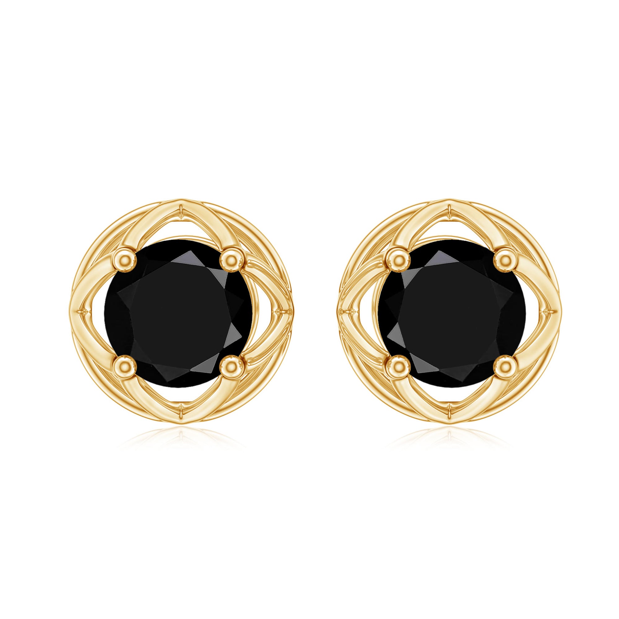 4 MM Round Cut Black Diamond Solitaire Floral Stud Earring Black Diamond - ( AAA ) - Quality - Rosec Jewels