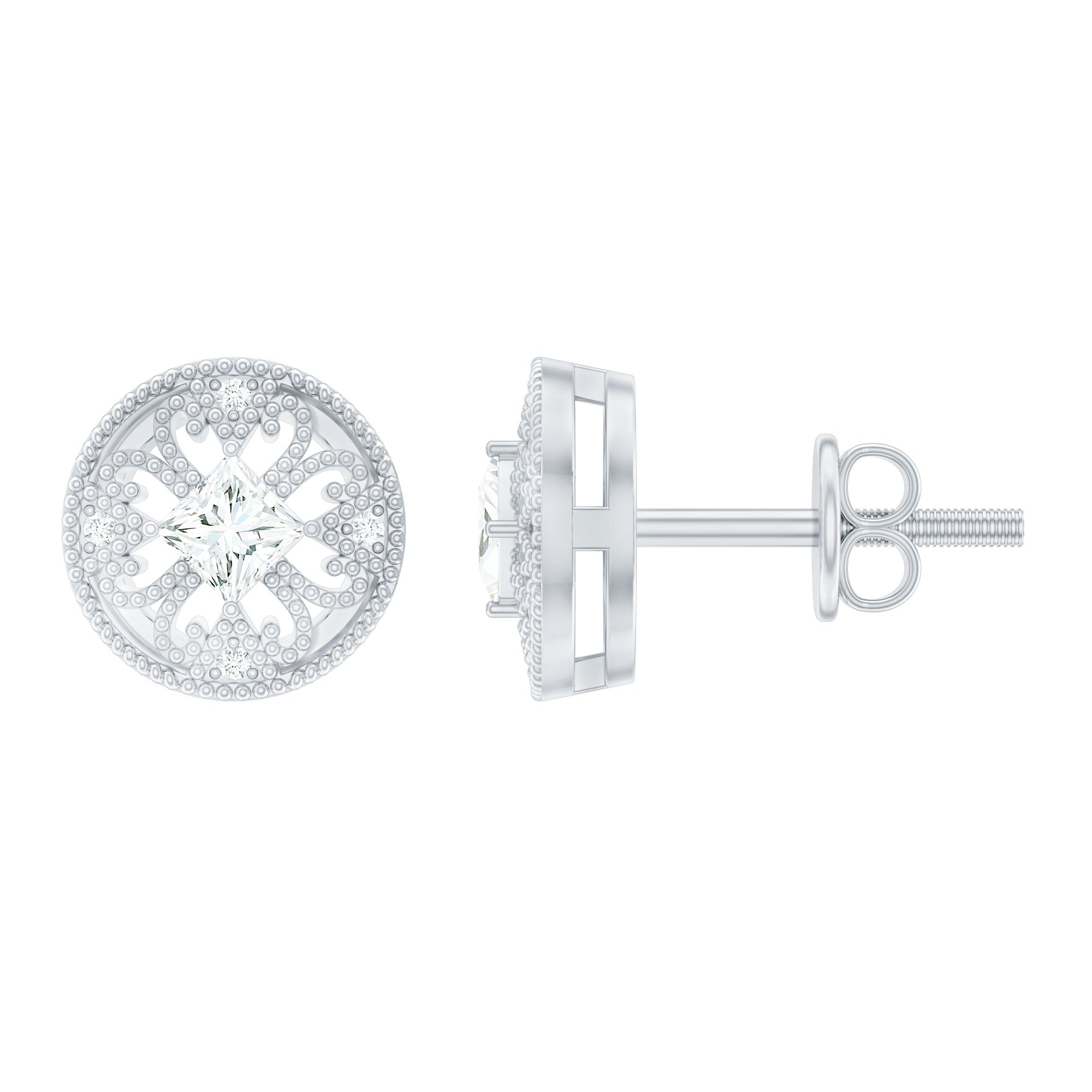 Real Diamond Vintage Milgrain Stud Earrings