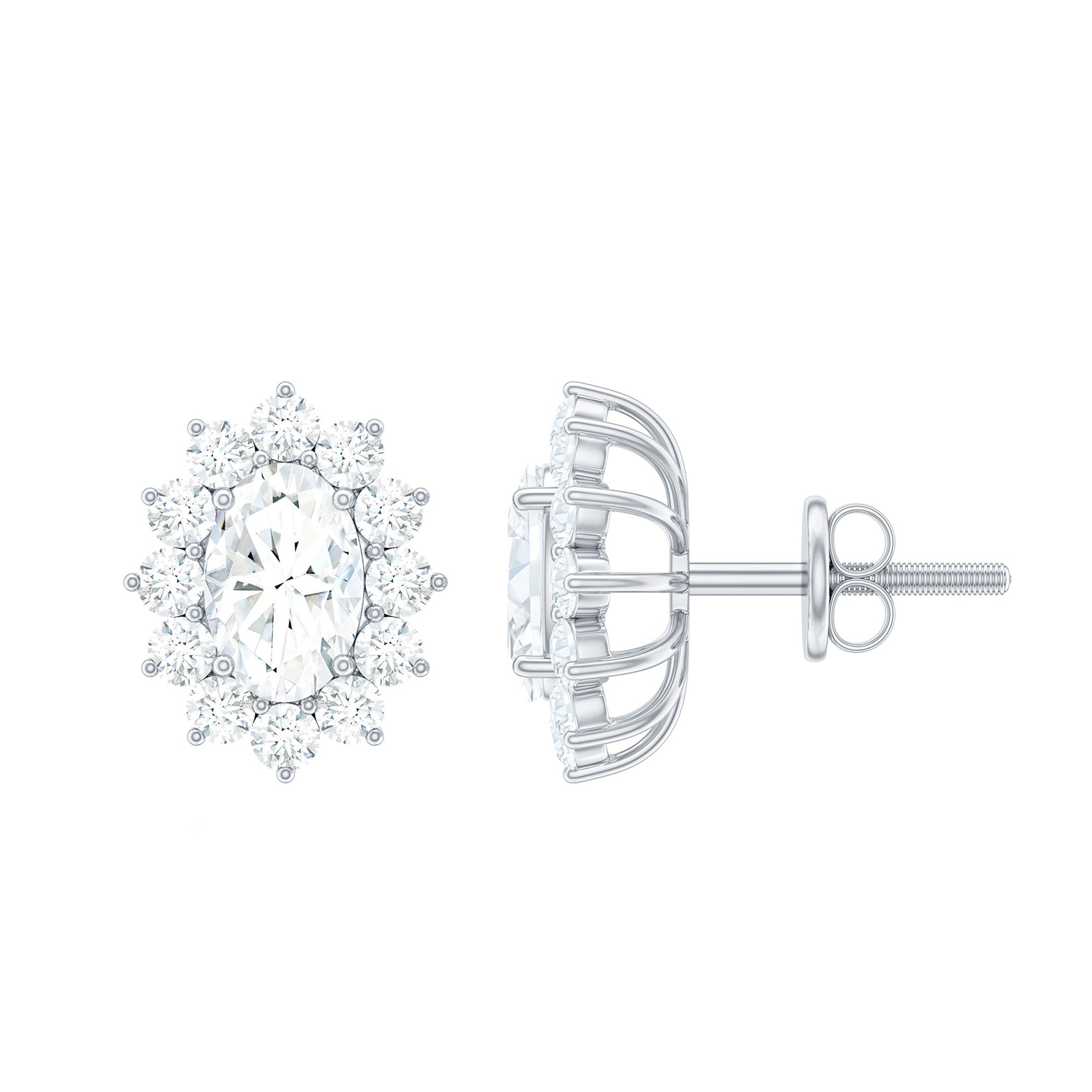 Moissanite Halo Stud Earrings In Sterling Silver