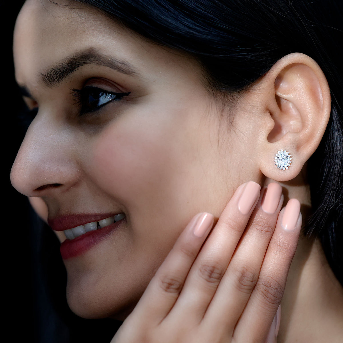 1.9 Carat Oval Moissanite Classic Stud Earrings With Halo D-VS1 - Rosec Jewels