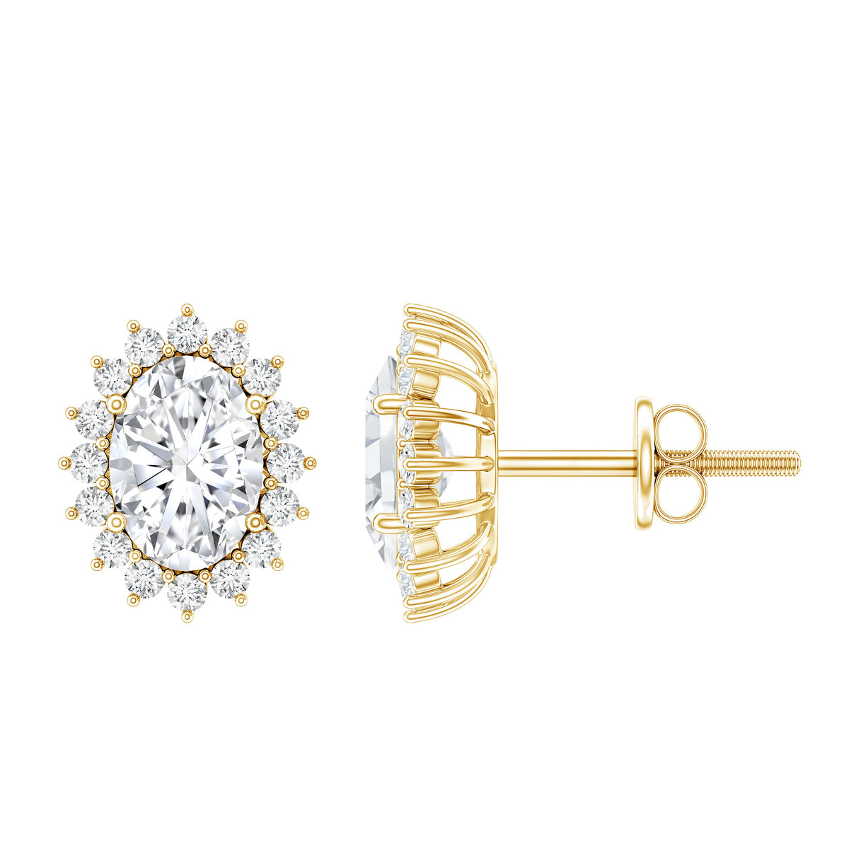 1.9 Carat Oval Moissanite Classic Stud Earrings With Halo D-VS1 - Rosec Jewels
