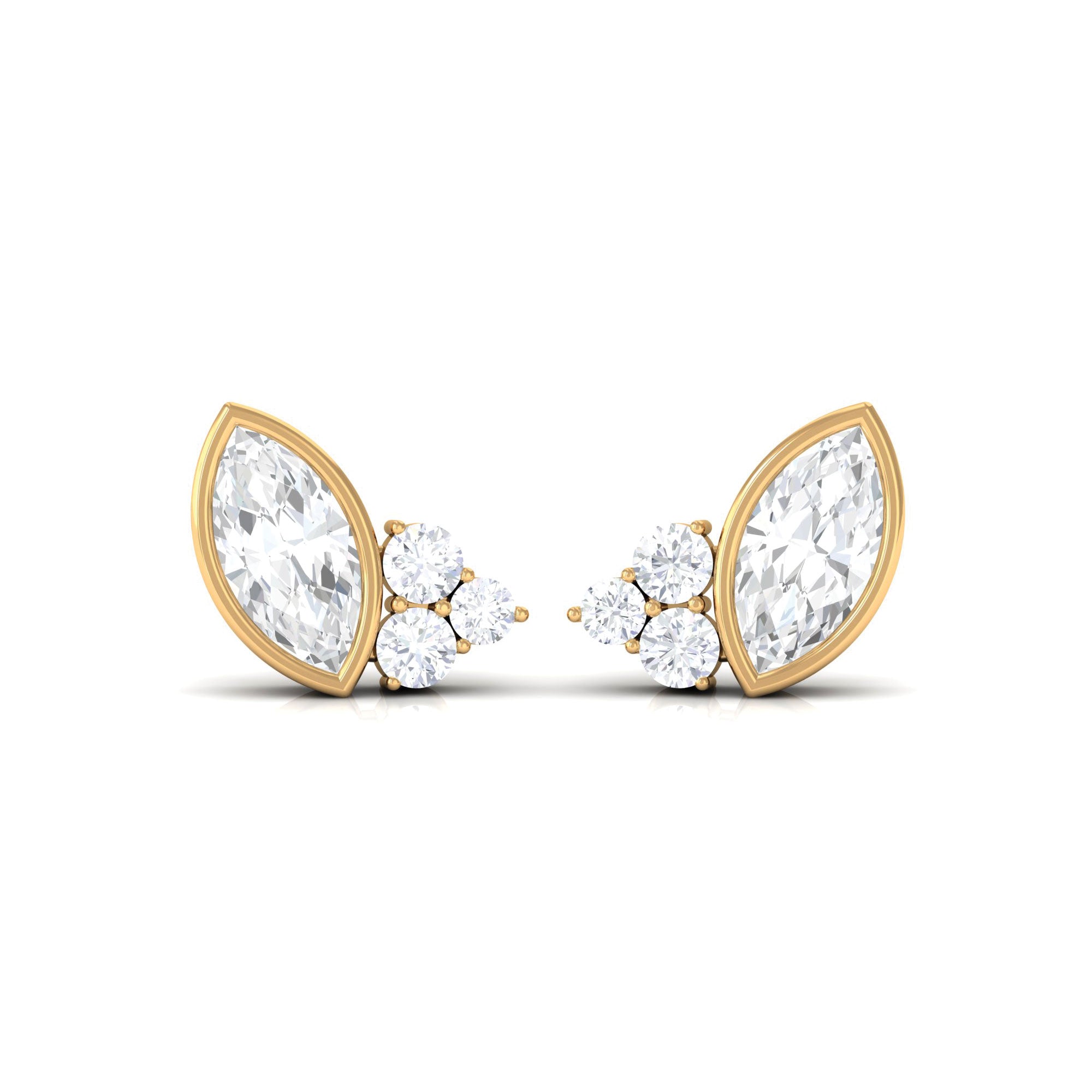 Marquise and Round Shape Moissanite Cluster Stud Earrings Moissanite - ( D-VS1 ) - Color and Clarity - Rosec Jewels