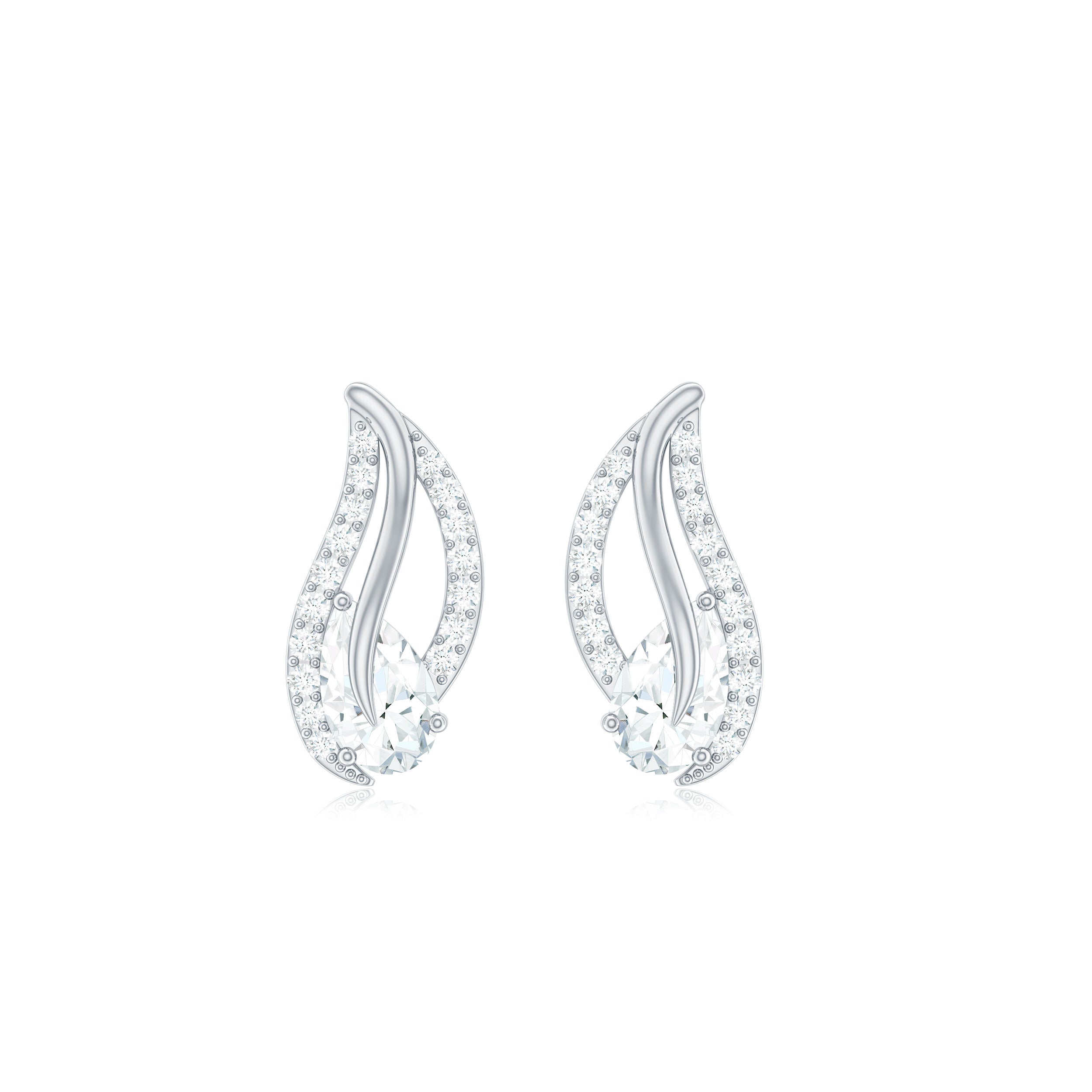 Moissanite Gold Leaf Stud Earrings with Screw Back Moissanite - ( D-VS1 ) - Color and Clarity - Rosec Jewels